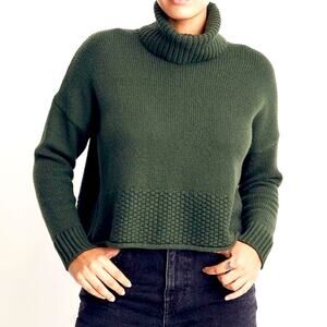 Madewell Sadler Turtleneck Sweater Large Deep Forest Green NH988 Merino Wool 22